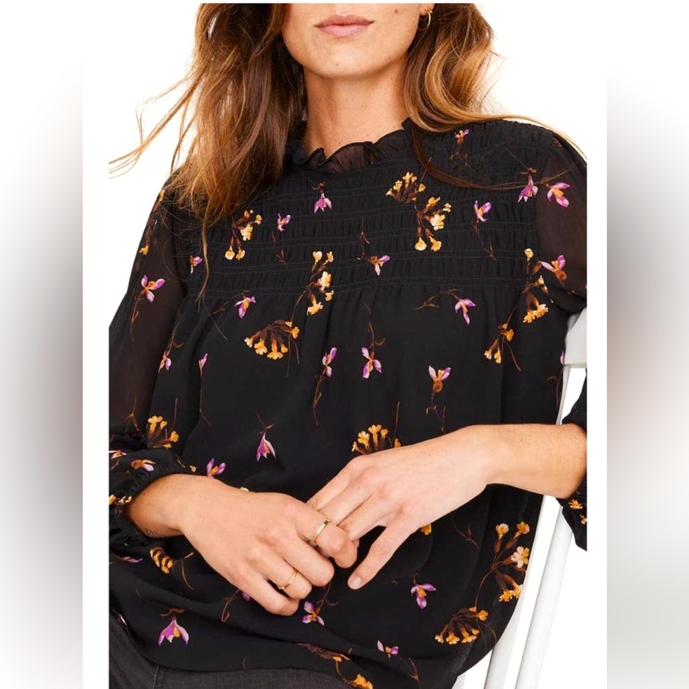 Madewell floral Smocked Blouse Top